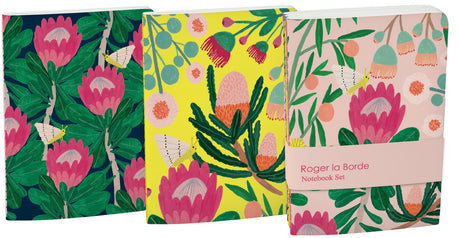 Roger la Borde King Protea A6 Softback Notebook Set featuring artwork by Kate Pugsley