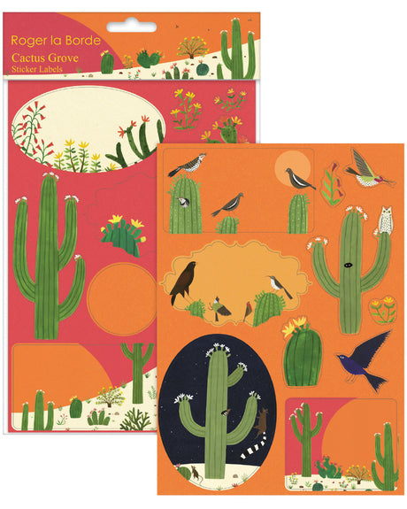 Roger la Borde Cactus Grove Sticker Labels Sheet featuring artwork by Lara Hawthorne