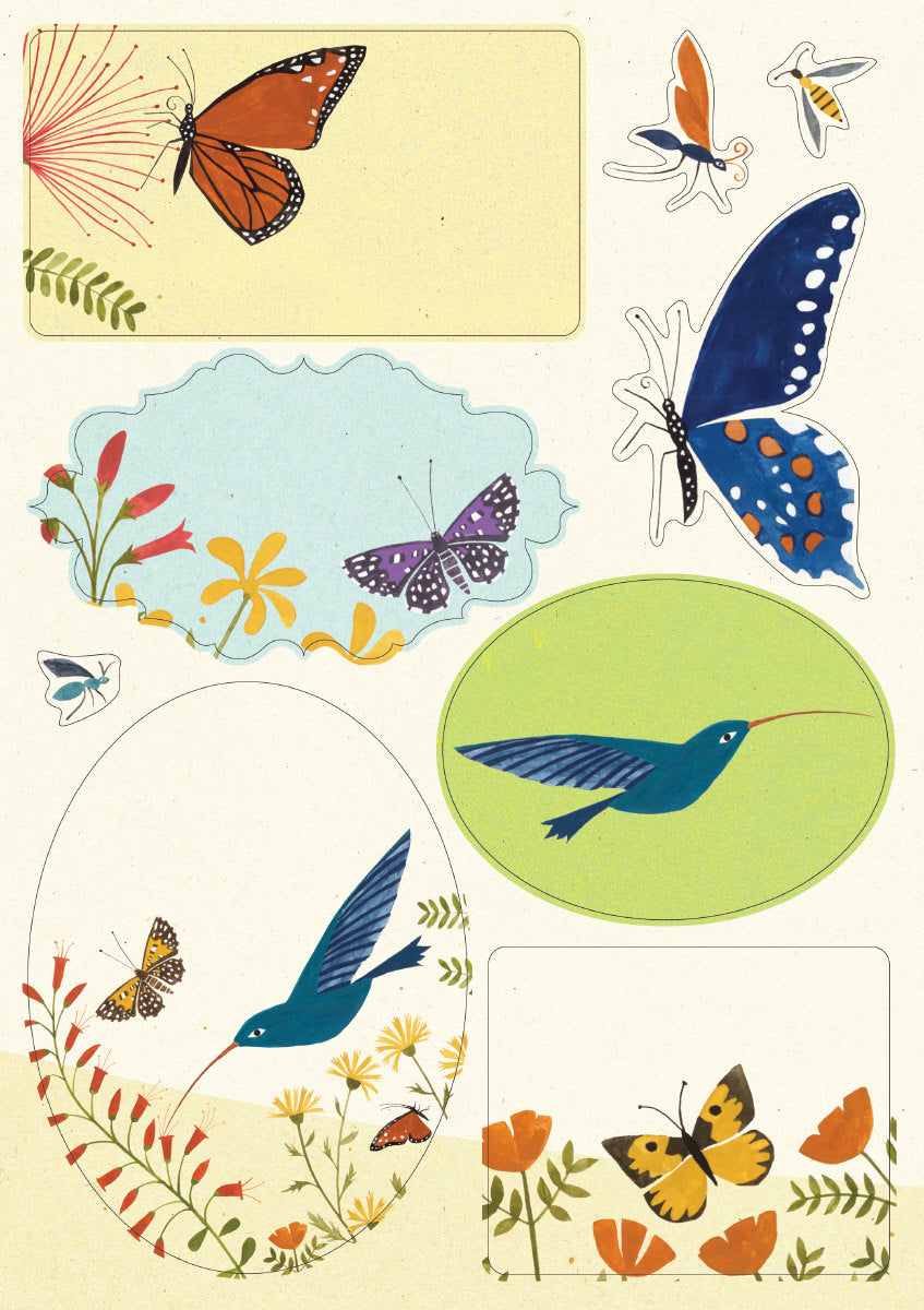 Roger la Borde Hummingbird Sticker Labels Sheet featuring artwork by Lara Hawthorne