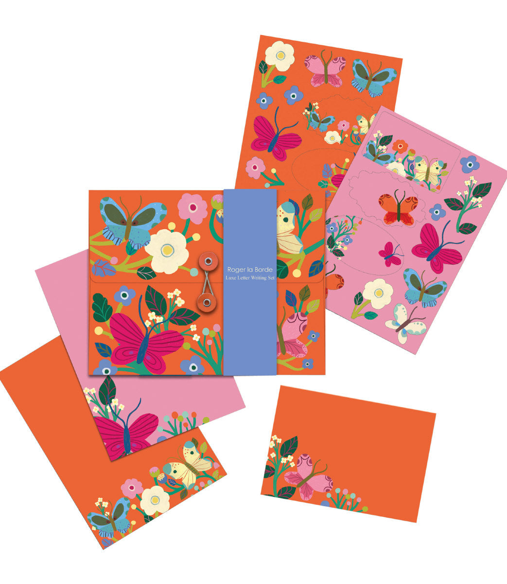 Roger la Borde Butterfly Garden Writing Paper Set featuring artwork by Monika Forsberg