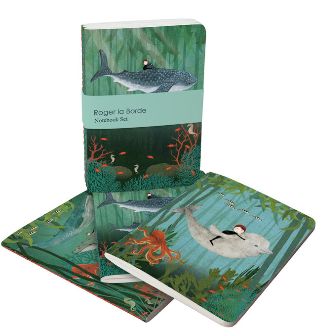 Roger la Borde Whale Song A6 Exercise Books set featuring artwork by Katherine Quinn