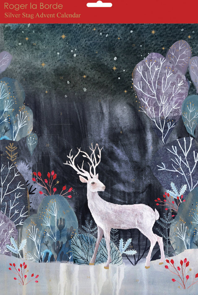 Roger la Borde Silver Stag Advent Calendar featuring artwork by Kendra Binney