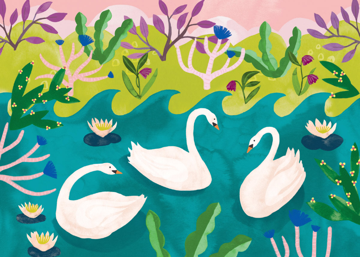 Roger la Borde Swans Chic Notecard Box featuring artwork by Katie Vernon