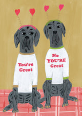 Roger la Borde Pup Talk Greeting Card featuring artwork by Terri Fry Kasuba