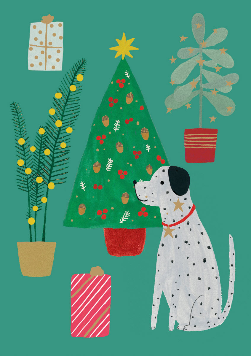 Roger la Borde Chou Chou Chien Standard Christmas Card featuring artwork by Kate Pugsley