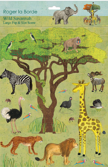 Roger la Borde Wild Savannah Pop & Slot Activity Set featuring artwork by Katherine Quinn